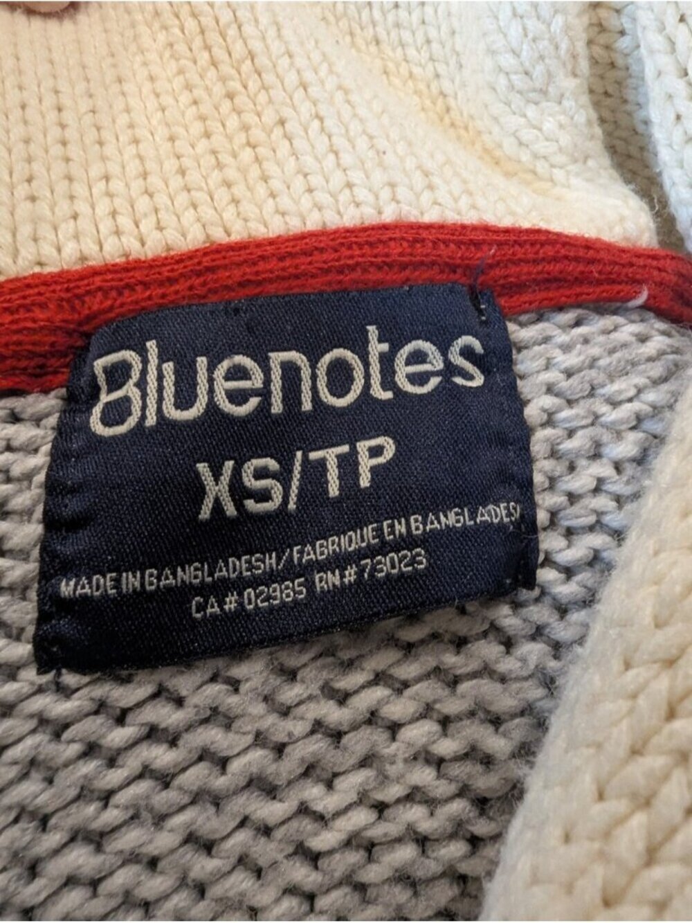 Sock Monkey Style Cowl Neck Sweater Gray & Ivory With Red Strip Cuffs Size Xs — image 6 of 7